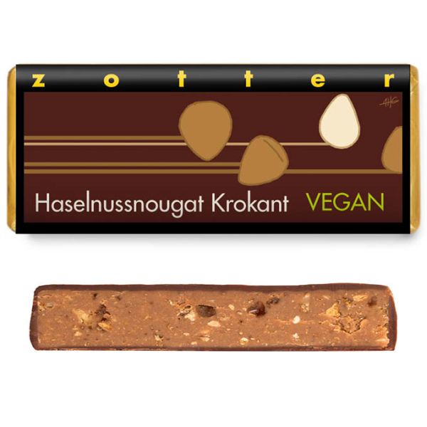 Handgeschöpfte Schokolade Zotter Haselnussnougat-Krokant